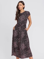 Roman Black Patchwork Floral Midi Dress - Image 1 of 4