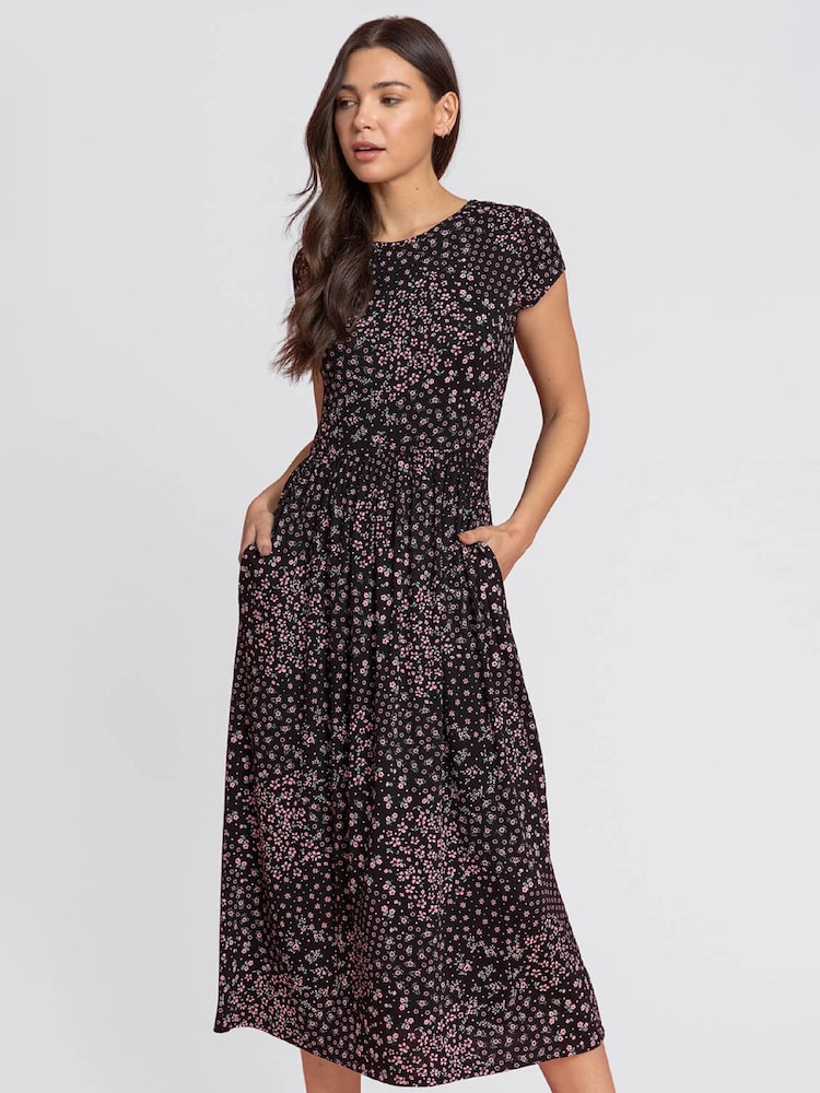 Roman Black Patchwork Floral Midi Dress - Image 1 of 4