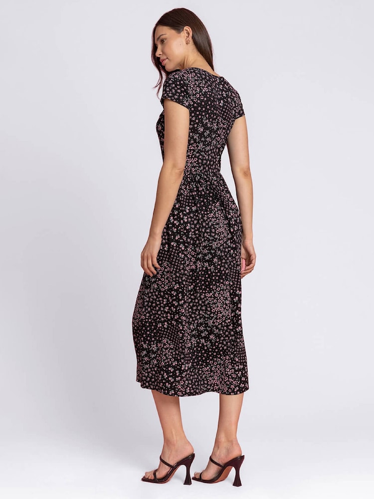 Roman Black Patchwork Floral Midi Dress - Image 2 of 4 Roman Black Patchwork Floral Midi Dress - Image 2 of 4