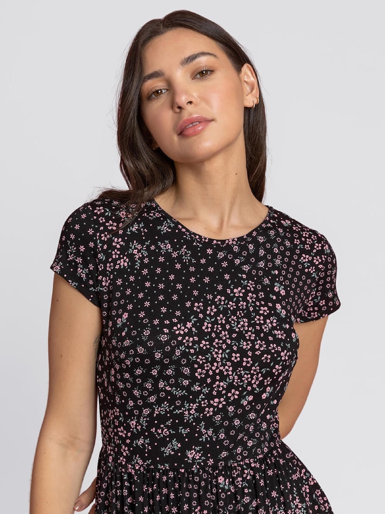 Roman Black Patchwork Floral Midi Dress - Image 4 of 4