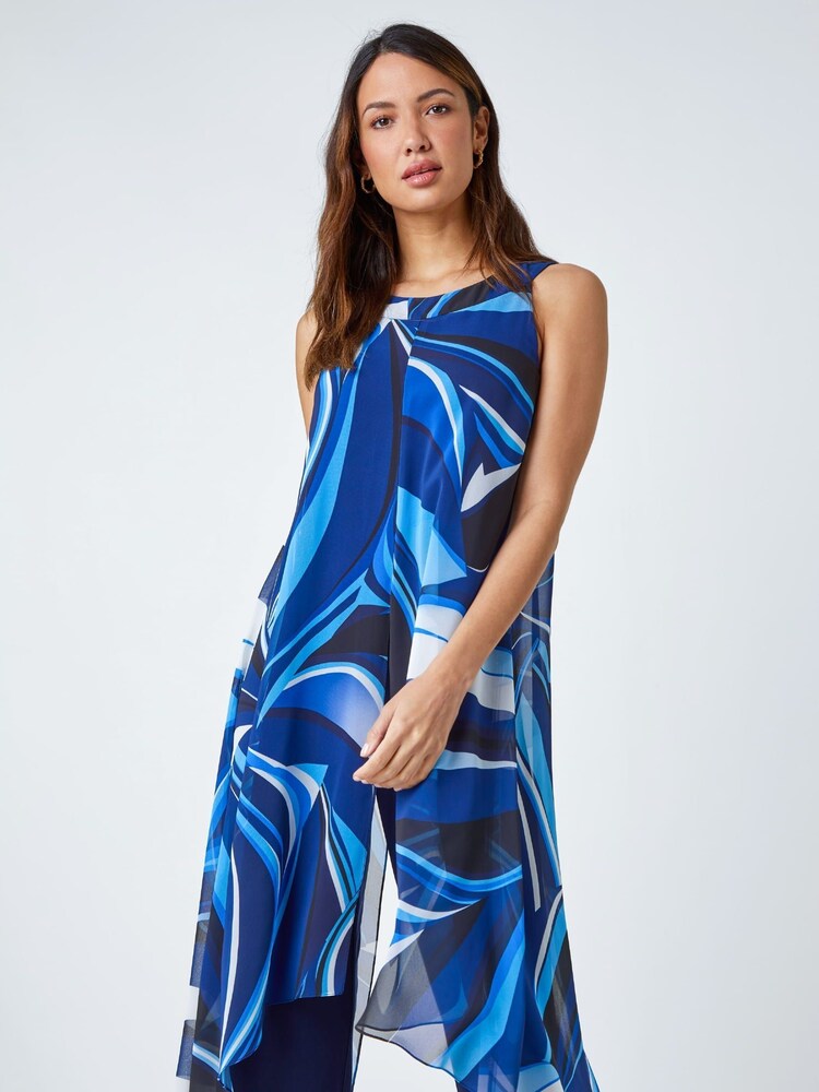 Roman Blue Full Length Printed Overlay Jumpsuit - Image 1 of 5