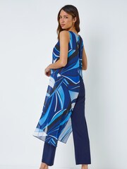 Roman Blue Full Length Printed Overlay Jumpsuit - Image 2 of 5