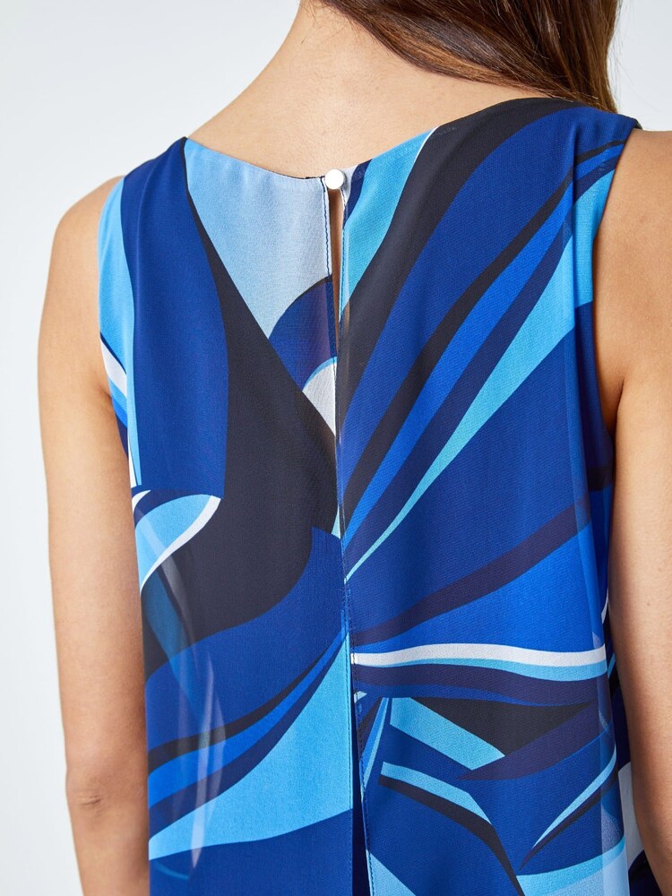 Roman Blue Full Length Printed Overlay Jumpsuit - Image 5 of 5