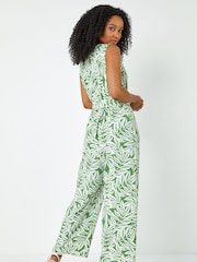 Roman Green Petite Sleeveless Leaf Print Jumpsuit - Image 2 of 5