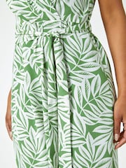 Roman Green Petite Sleeveless Leaf Print Jumpsuit - Image 5 of 5