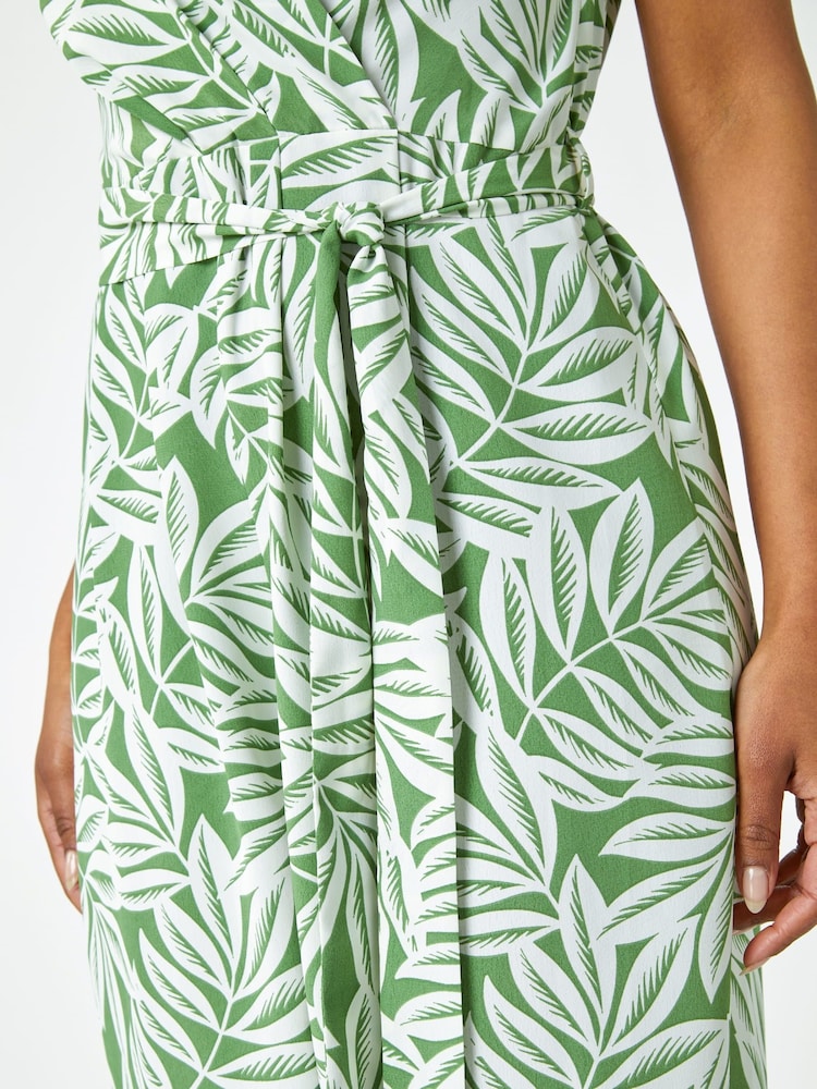 Roman Green Petite Sleeveless Leaf Print Jumpsuit - Image 5 of 5