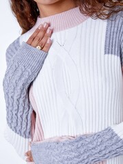 Roman Pink High Neck Colourblock Cable Knit Jumper - Image 5 of 5