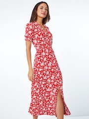 Roman Red Ditsy Floral Print Jersey Fit & Flare Dress - Image 1 of 5