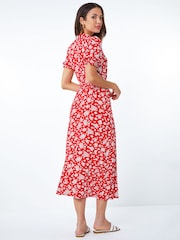 Roman Red Ditsy Floral Print Jersey Fit & Flare Dress - Image 2 of 5