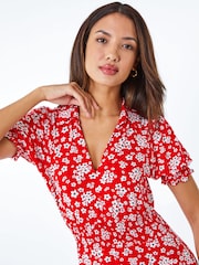 Roman Red Ditsy Floral Print Jersey Fit & Flare Dress - Image 4 of 5