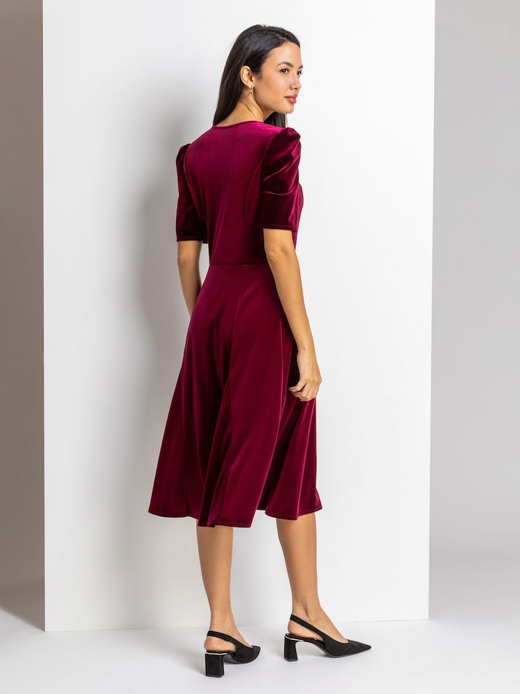 Roman Pink Velvet Button Detail Midi Dress - Image 2 of 4