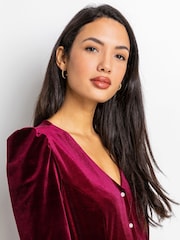 Roman Pink Velvet Button Detail Midi Dress - Image 4 of 4