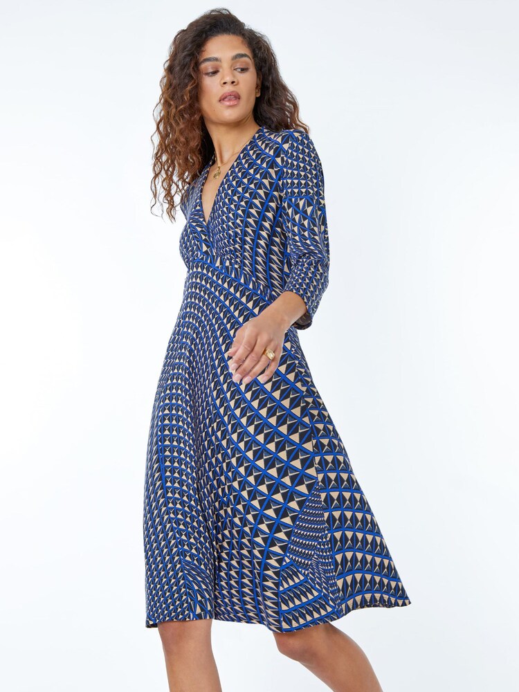 Roman Blue Geometric Print Dress - Image 1 of 5