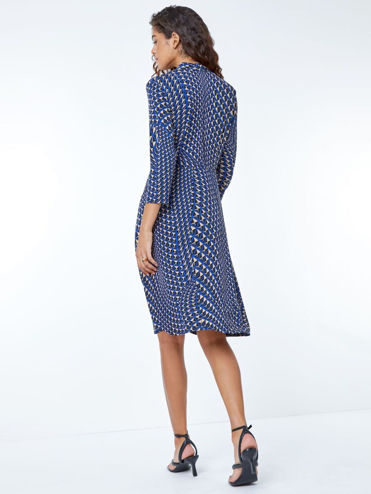Roman Blue Geometric Print Dress - Image 2 of 5