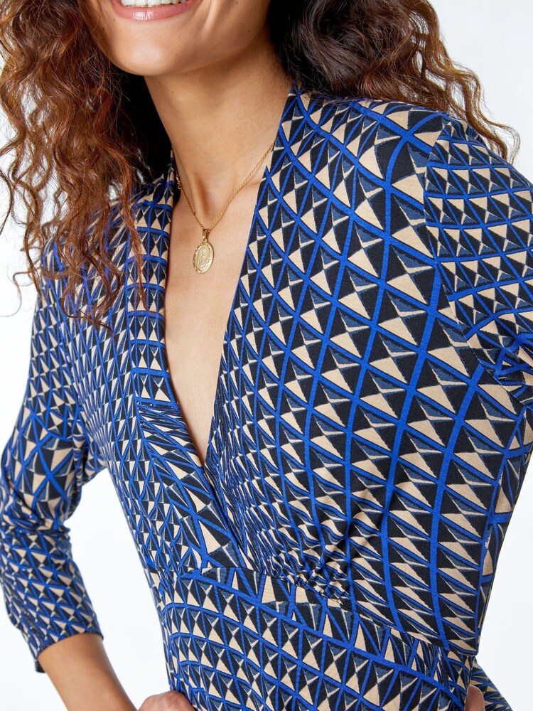 Roman Blue Geometric Print Dress - Image 5 of 5