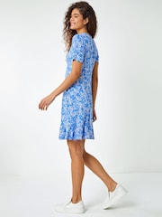 Roman Blue Floral Print Wrap Dress - Image 2 of 5