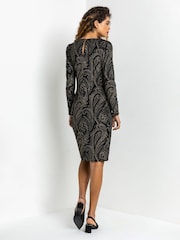 Roman Black Shimmer Paisley Velvet Shift Dress - Image 2 of 5
