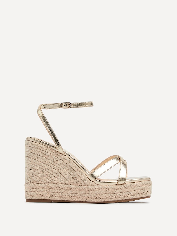 Linzi Gold Desta Rope Platform Wedge With Cross Over Front Straps - Image 2 of 5 Linzi Gold Desta Rope Platform Wedge With Cross Over Front Straps - Image 2 of 5