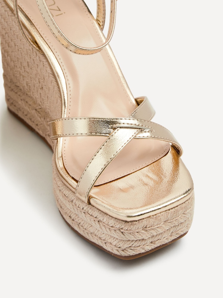 Linzi Gold Desta Rope Platform Wedge With Cross Over Front Straps - Image 5 of 5 Linzi Gold Desta Rope Platform Wedge With Cross Over Front Straps - Image 5 of 5