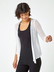 Roman White Textured Pointelle Detail Shrug - Image 1 of 5