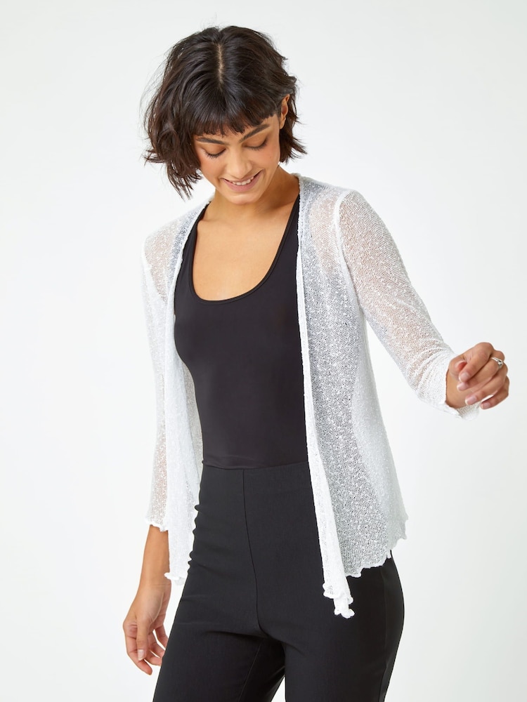 Roman White Textured Pointelle Detail Shrug - Image 1 of 5