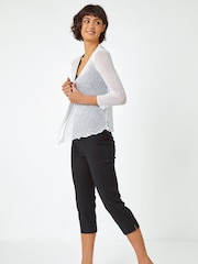 Roman White Textured Pointelle Detail Shrug - Image 2 of 5
