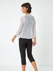 Roman White Textured Pointelle Detail Shrug - Image 3 of 5