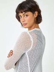 Roman White Textured Pointelle Detail Shrug - Image 4 of 5