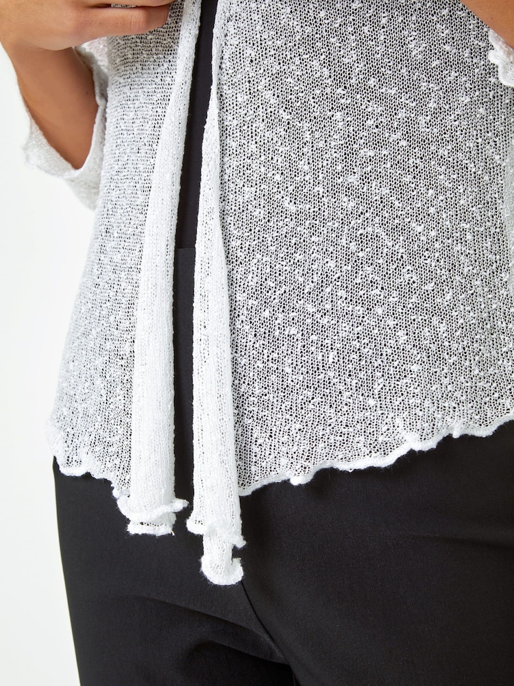 Roman White Textured Pointelle Detail Shrug - Image 5 of 5