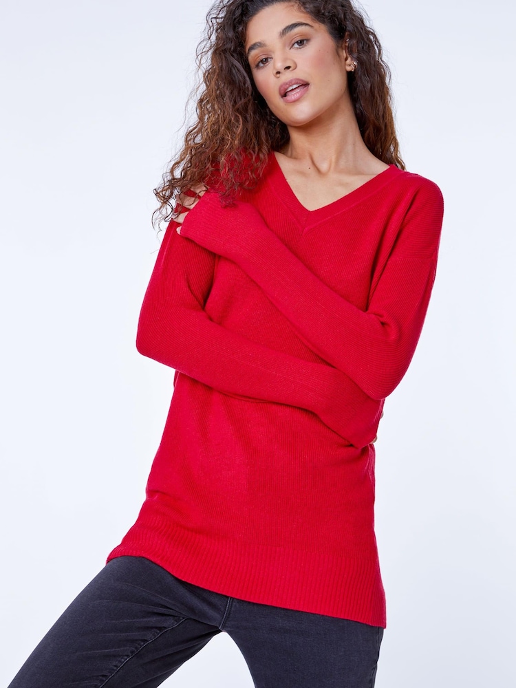 Roman Dark Red V-Neck Long Sleeve Jumper - Image 1 of 5