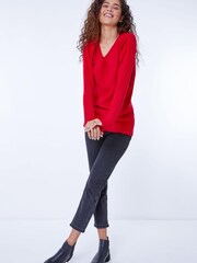 Roman Dark Red V-Neck Long Sleeve Jumper - Image 3 of 5