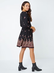 Roman Black Paisley Border Print Jersey Dress - Image 2 of 5