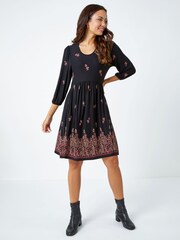 Roman Black Paisley Border Print Jersey Dress - Image 3 of 5
