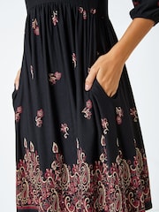 Roman Black Paisley Border Print Jersey Dress - Image 5 of 5
