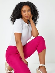 Roman Hot Pink Petite Cropped Stretch Capri Trousers - Image 4 of 4