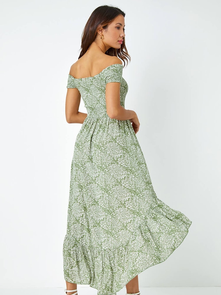 Roman Printed Shirred Stretch Bardot Dress - Imagen 2 de 5