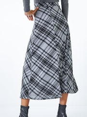 Roman Grey Tartan Checked Midi Skirt - Image 2 of 5
