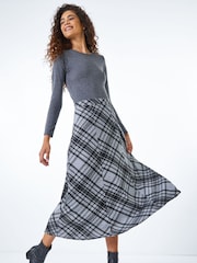 Roman Grey Tartan Checked Midi Skirt - Image 3 of 5