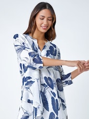 Roman Blue Floral Print Pleat Front Top - Image 1 of 5