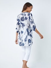 Roman Blue Floral Print Pleat Front Top - Image 3 of 5
