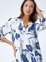 Roman Blue Floral Print Pleat Front Top - Image 4 of 5