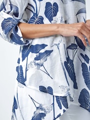 Roman Blue Floral Print Pleat Front Top - Image 5 of 5