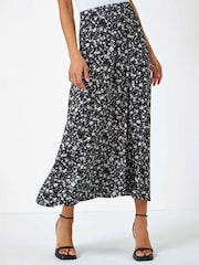 Roman Black & white Ditsy Floral Print Midi Skirt - Image 1 of 5