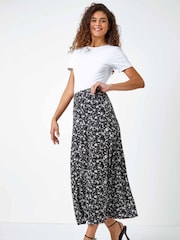 Roman Black & white Ditsy Floral Print Midi Skirt - Image 2 of 5