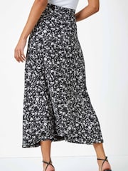 Roman Black & white Ditsy Floral Print Midi Skirt - Image 3 of 5