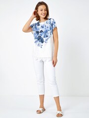 Roman Blue Floral Border Lace Trim Jersey Top - Image 2 of 5