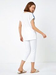 Roman Blue Floral Border Lace Trim Jersey Top - Image 3 of 5