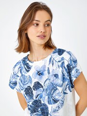 Roman Blue Floral Border Lace Trim Jersey Top - Image 4 of 5