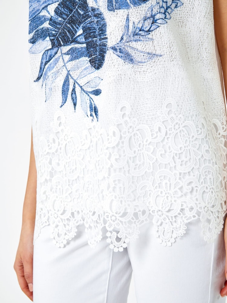 Roman Blue Floral Border Lace Trim Jersey Top - Image 5 of 5