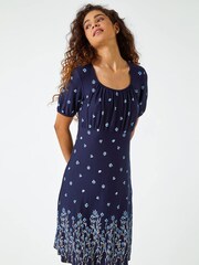 Roman Blue Border Print Floral Dress - Image 1 of 5
